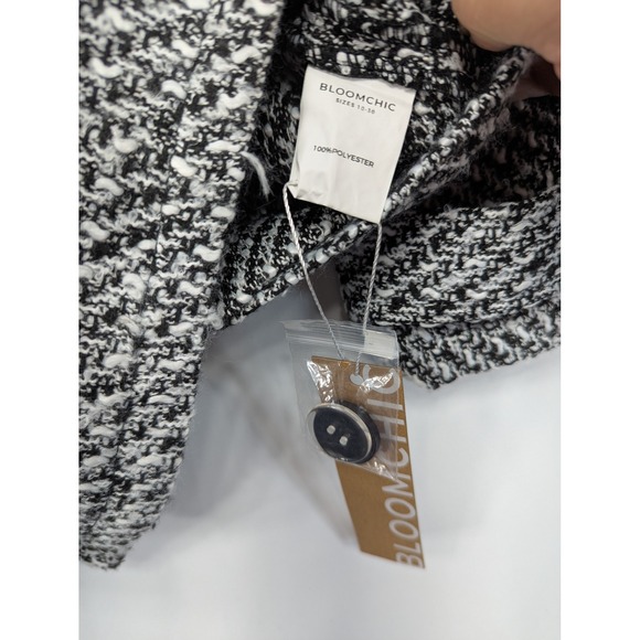 Bloomchic Black White Herringbone Double Breasted Blazer Jacket Coat US 10 - Picture 4 of 10